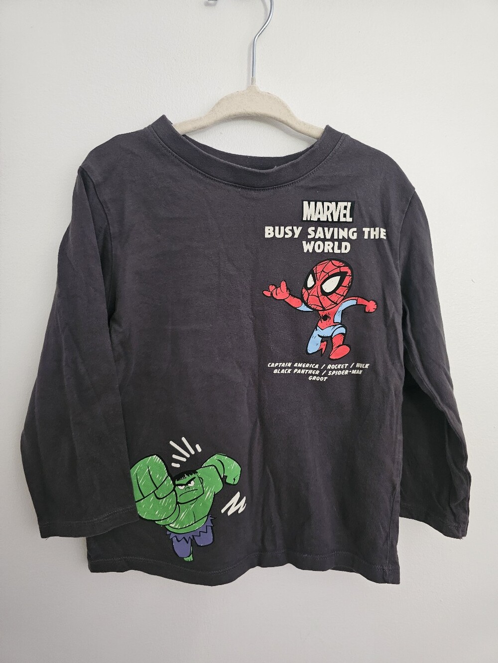 🧸4/20$ H&M x Marvel Kids Dark Gray Long Sleeve Tee Spider-Man Hulk 3T 4T